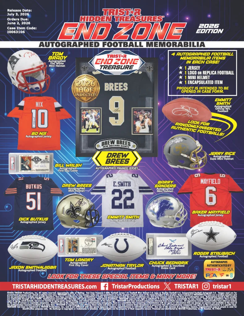 2026 TRISTAR Hidden Treasures End Zone 4 autographed mystery items